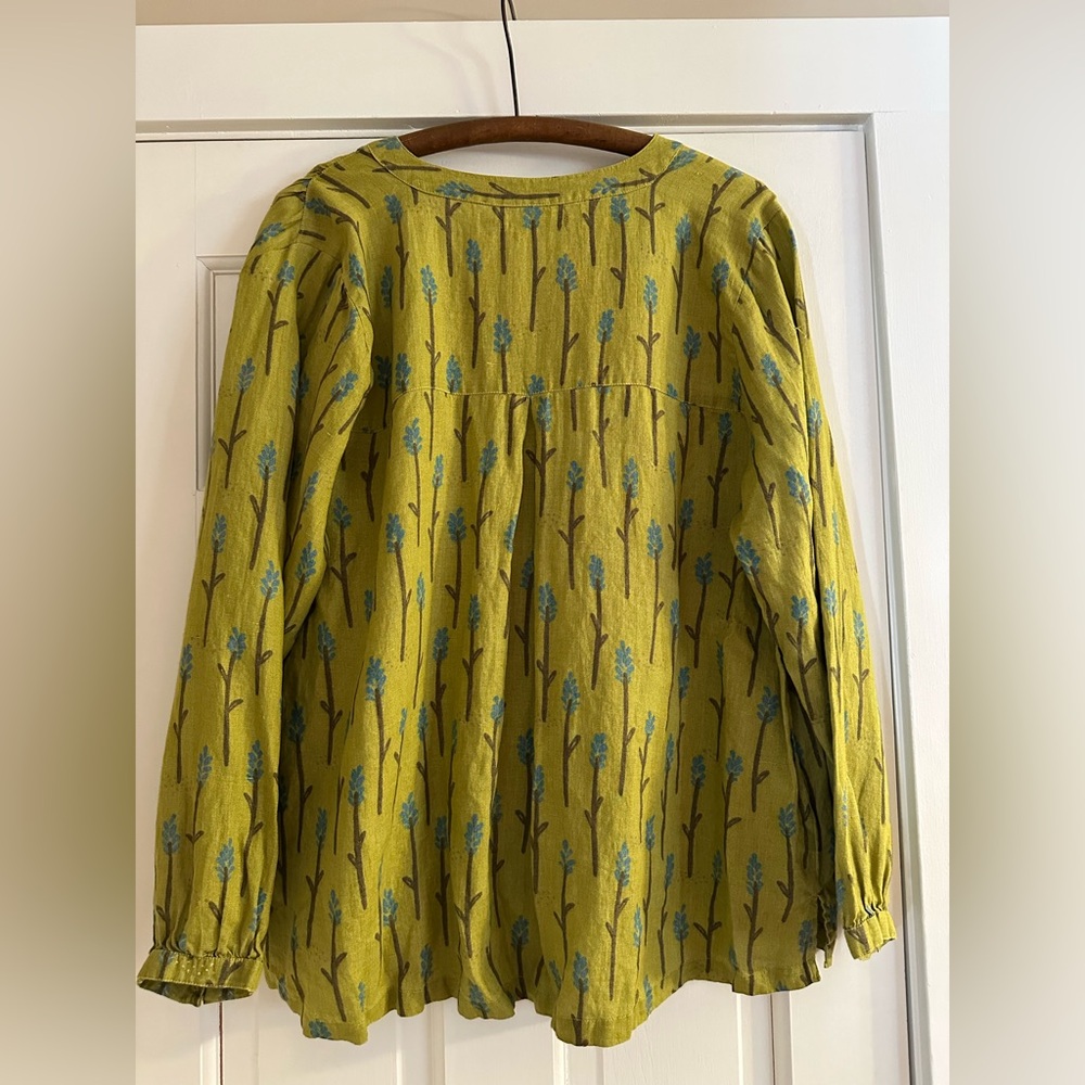 Gudrun Sjoden Patterned Green and Blue Button up Blouse size XL - Picture 2 of 3